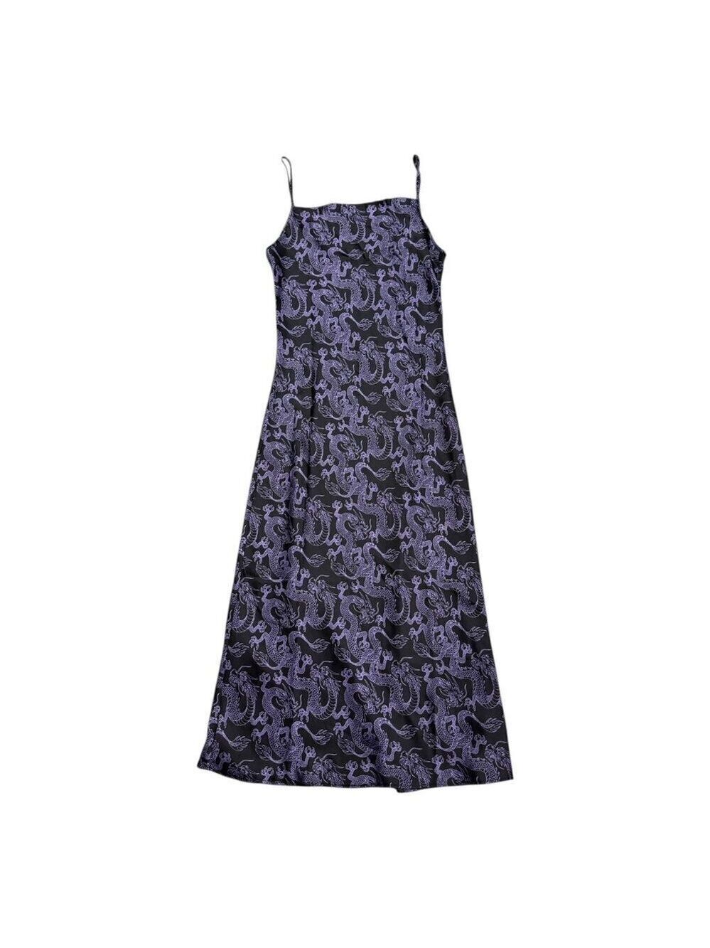 ARDENE Dragon Print Shiny Faux Silk Satin Long Slip Dress Womens Medium